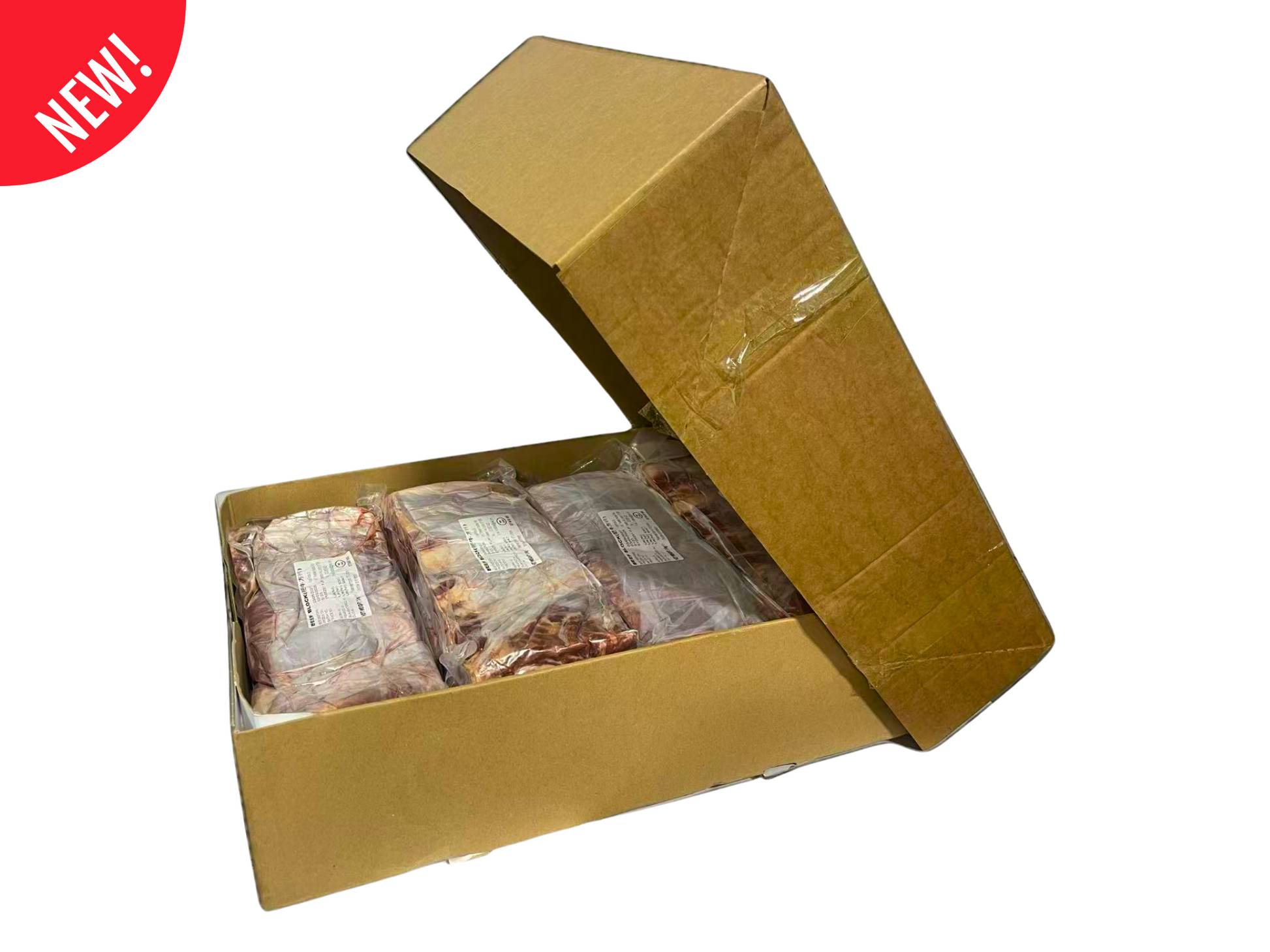 Frozen beef blocks in gold box packaging – 8 x 3kg for wholesale or processing use